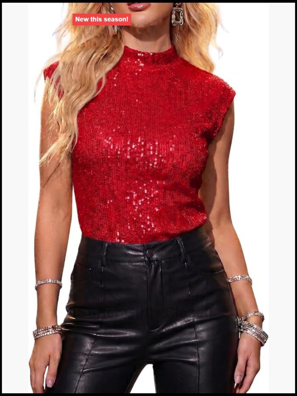 Sequin Mock Neck Sleeveless Tank Top for Women Party Concert Date Night Fully